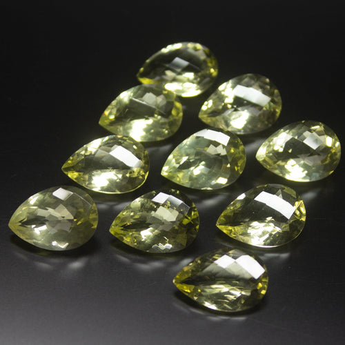 10pc, 18mm, Lemon Quartz Checker Pear Drop Briolette Loose Gemstone Lot, Lemon Quartz - Jalvi & Co.