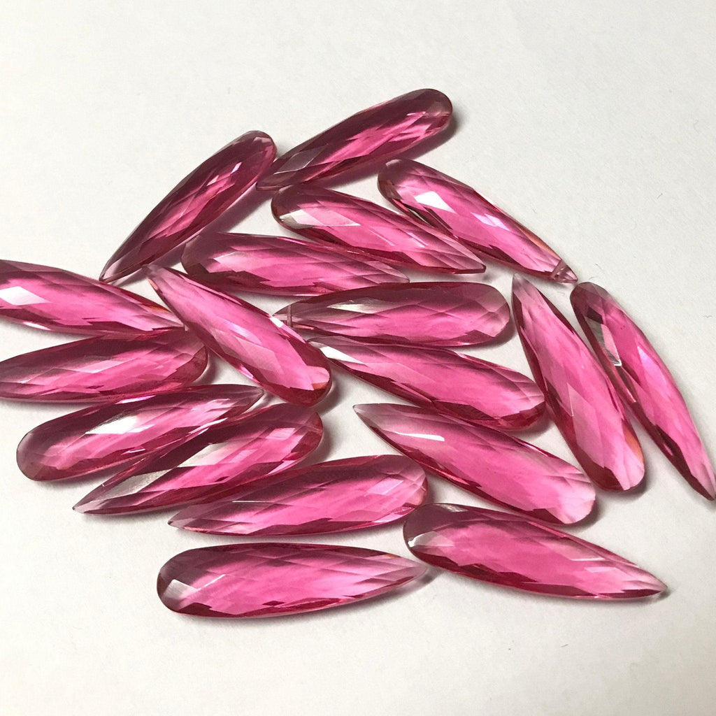 10pc 30x8mm Pink Rubellite Quartz Pear Long Drops Briolette Loose Beads - Jalvi & Co.