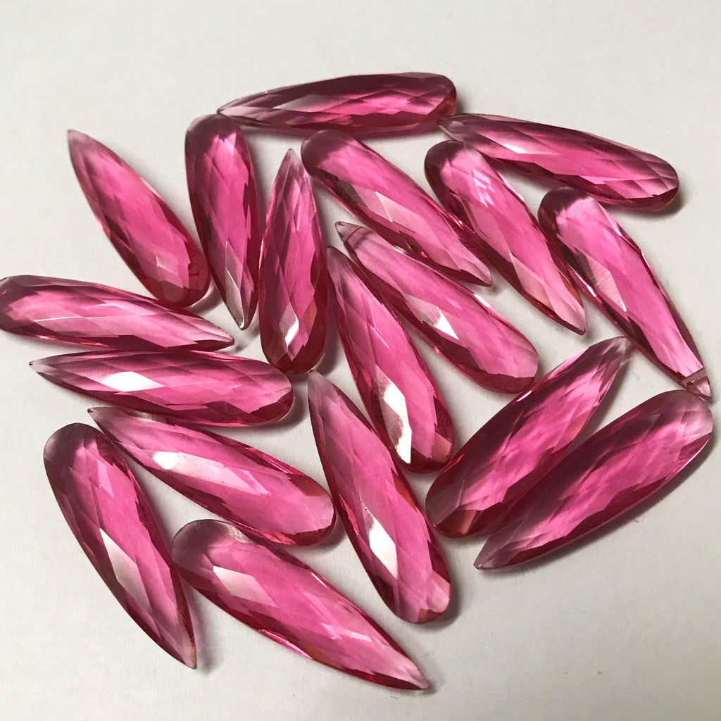 10pc 30x8mm Pink Rubellite Quartz Pear Long Drops Briolette Loose Beads - Jalvi & Co.