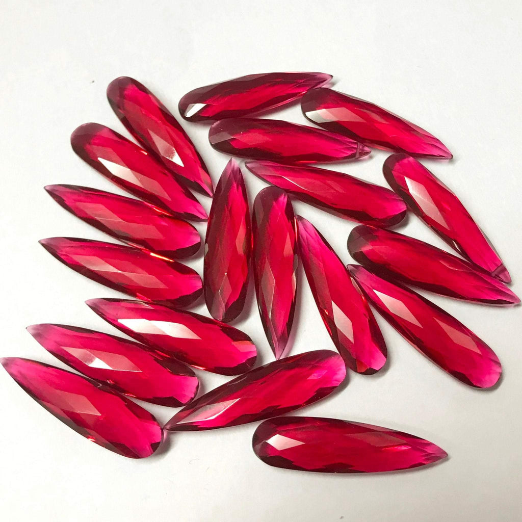 10pc 30x8mm Red Ruby Quartz Pear Long Drops Briolette Loose Beads - Jalvi & Co.