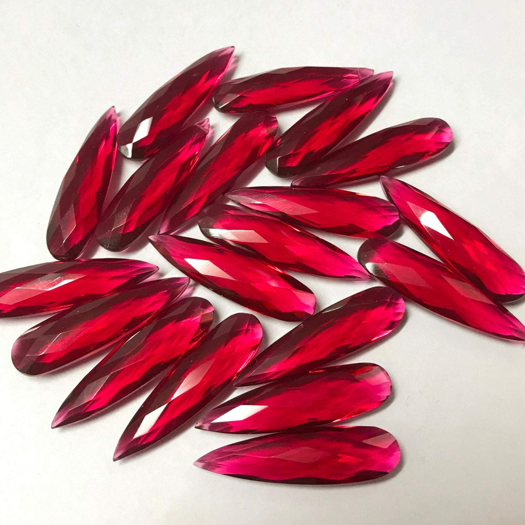 10pc 30x8mm Red Ruby Quartz Pear Long Drops Briolette Loose Beads - Jalvi & Co.