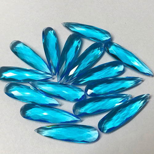 10pc 30x8mm Swiss Blue Topaz Quartz Pear Long Drops Briolette Loose Beads - Jalvi & Co.