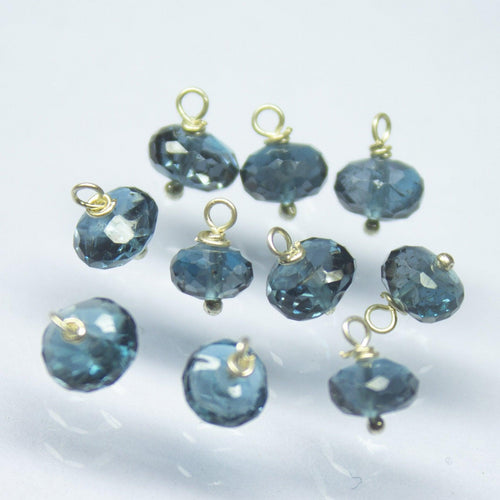 10pc, 5-6mm, Natural London Blue Topaz Faceted Rondelle 925 Sterling Silver Connector, London Blue Topaz Charm - Jalvi & Co.