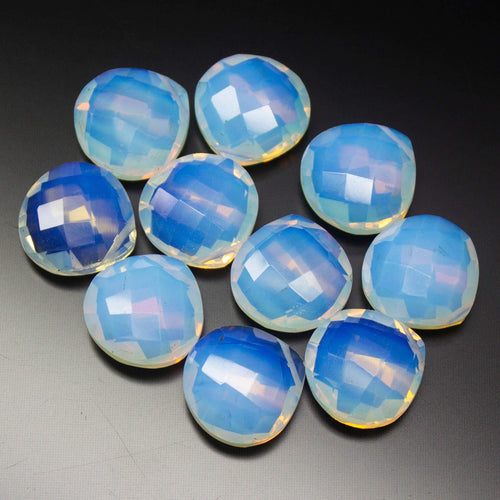 10pc Finest Opal Blue Fire Quartz Faceted SIDE DRILLED Briolette Heart, 14mm - Jalvi & Co.