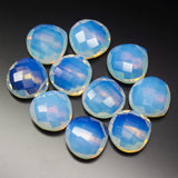 10pc Finest Opal Blue Fire Quartz Faceted SIDE DRILLED Briolette Heart, 14mm