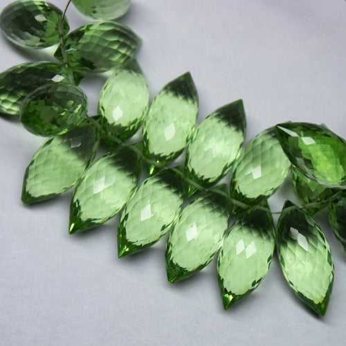 10pc Green Amethyst Quartz Faceted Dew Drops Shape Briolettes Beads 18mm - Jalvi & Co.