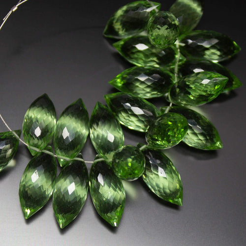 10pc Green Amethyst Quartz Faceted Dew Drops Shape Briolettes Beads 18mm - Jalvi & Co.