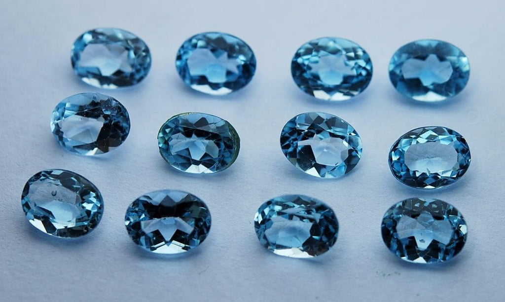 10Pc Sky Blue Topaz Faceted Oval Loose Stone 6X8mm - Jalvi & Co.