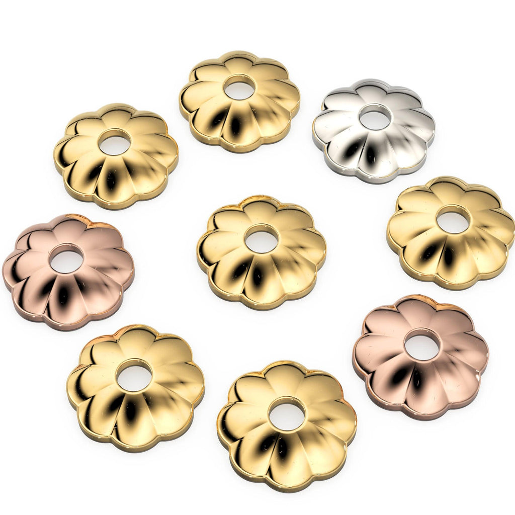 10pcs 3mm 14k 18k Solid Yellow Gold Designer Floral Bead Cap Finding - Jalvi & Co.