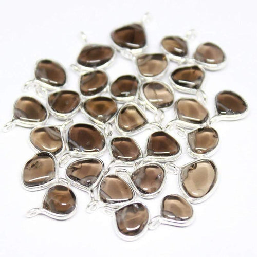 10pcs, 6-7mm, Smoky Quartz Flat Sterling Silver Bezel Charm Pendant, Jewelry Finding - Jalvi & Co.