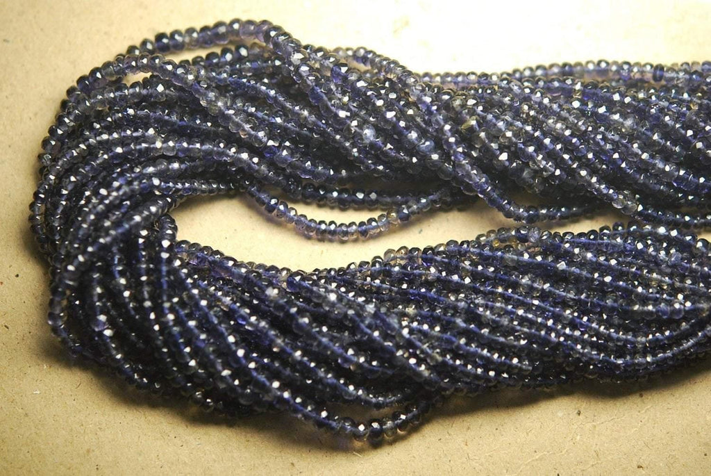 10X13 Inch Strand, Natural Water Sapphire Iolite Micro Faceted Rondells, 2.75-3mm Size, - Jalvi & Co.
