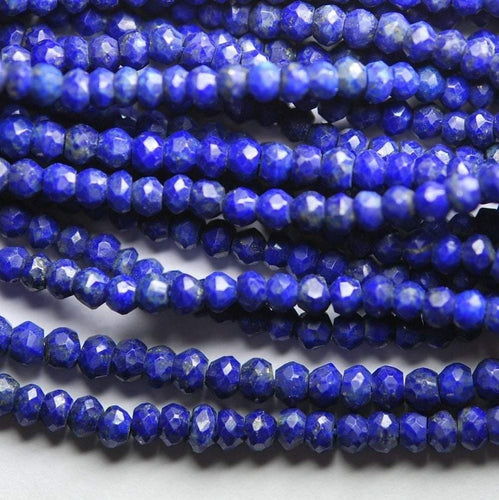 10X14 Inch Long Strand-Super-AAA Quality, Lapis Lazuli Micro Faceted Roundels, 4mm Size - Jalvi & Co.
