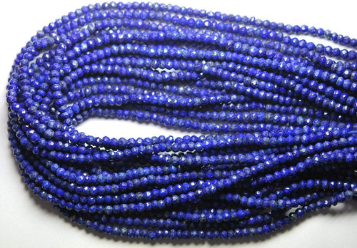 10X14 Inch Long Strand-Super-AAA Quality, Lapis Lazuli Micro Faceted Roundels, 4mm Size - Jalvi & Co.