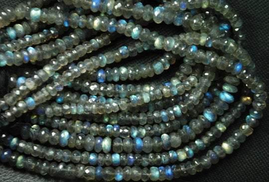 10X14 Inches Natural Blue Flashy Labradorite Faceted Rondelles 3.5mm Aprox - Jalvi & Co.