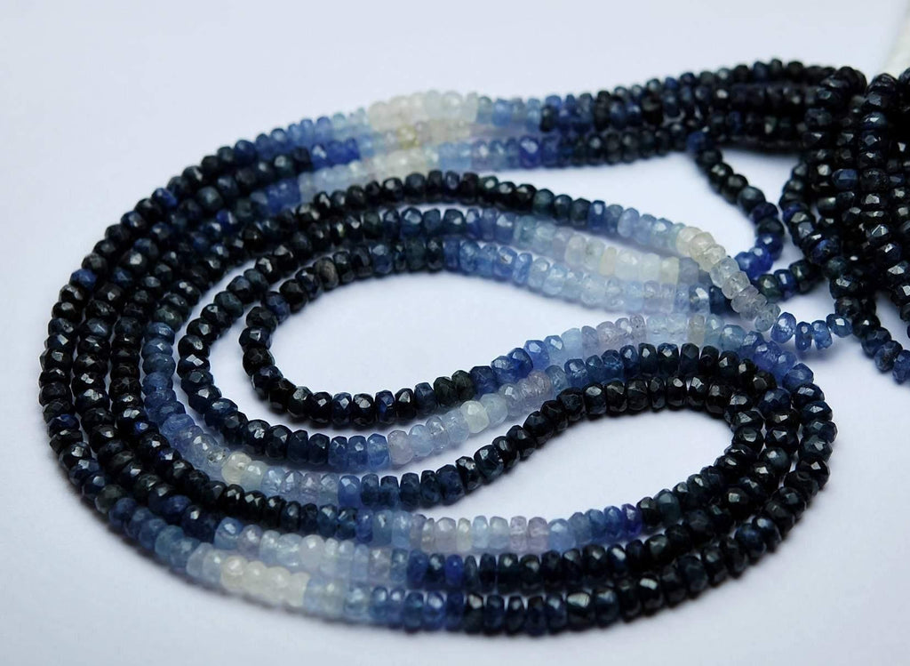 10X15 Inch Strand, Finest Quality, Natural Shaded Blue Sapphire Micro Faceted Rondelles Beads 3.5-4mm Aprx - Jalvi & Co.