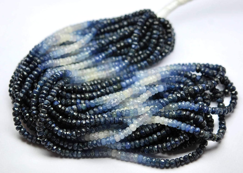 10X15 Inch Strand, Finest Quality, Natural Shaded Blue Sapphire Micro Faceted Rondelles Beads 3.5-4mm Aprx - Jalvi & Co.