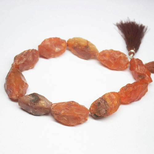 11 inch, 27-31mm, Natural Carnelian Rough Hammered Uneven Marquise Shape Beads, Carnelian Beads - Jalvi & Co.