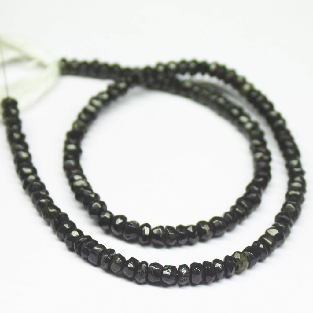 11 inch, 4mm, Black Onyx Faceted Rondelle Shape Gemstone Beads, Onyx Beads - Jalvi & Co.