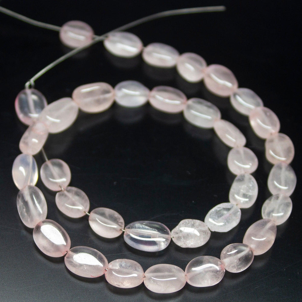 11 inch, 7mm 10mm, Rose Quartz Smooth Oval Beads, Quartz Beads - Jalvi & Co.