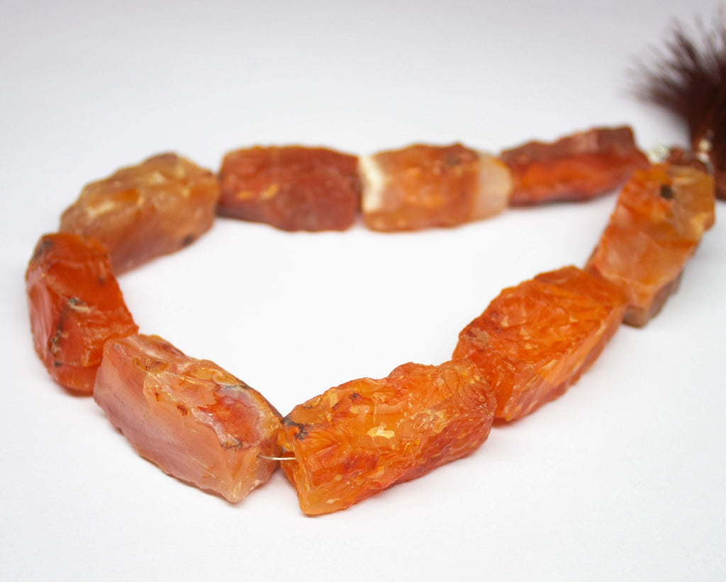 11 inches, 28-35mm, Natural Orange Carnelian Hammered Rectangle Shape Beads, Carnelian Beads - Jalvi & Co.