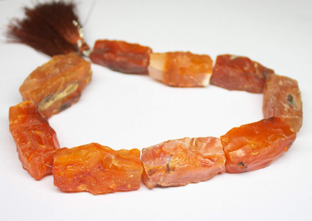 11 inches, 28-35mm, Natural Orange Carnelian Hammered Rectangle Shape Beads, Carnelian Beads - Jalvi & Co.