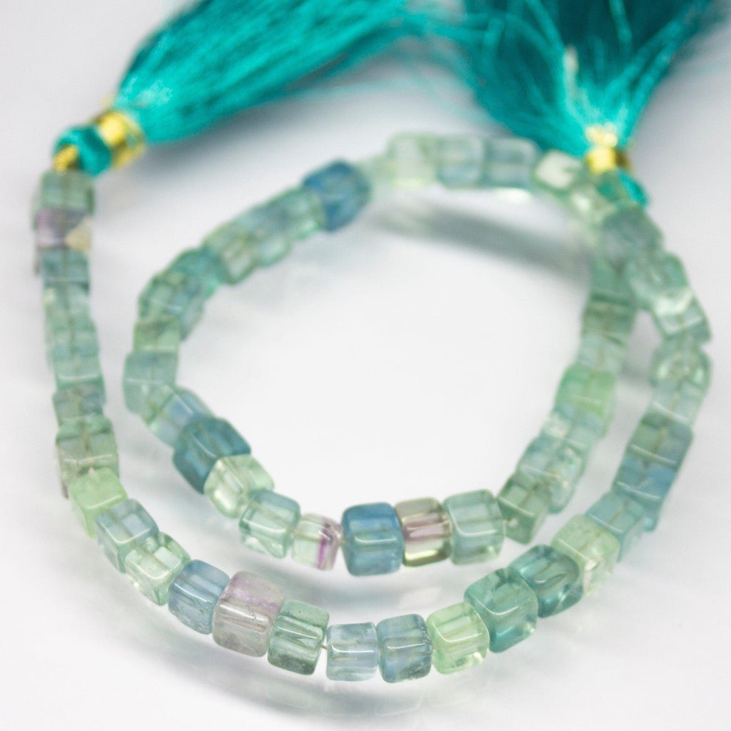 11 inches, 5mm 6mm, Natural Multi Fluorite Smooth 3D Cube Box Beads, Fluorite Beads - Jalvi & Co.