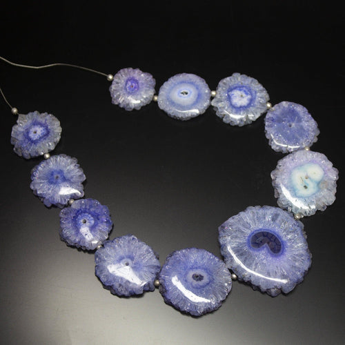 11 pcs, 20-38mm, Blue Solar Quartz Round Plain Slice Centre Drilled Loose Gemstone Beads, Quartz Beads - Jalvi & Co.