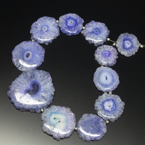 11 pcs, 20-38mm, Blue Solar Quartz Round Plain Slice Centre Drilled Loose Gemstone Beads, Quartz Beads - Jalvi & Co.