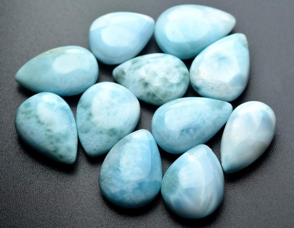 11 Pieces Natural Larimar Smooth Pear Shape Briolettes 18-22mm Size - Jalvi & Co.