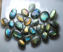 Load image into Gallery viewer, 1117 Carats, 25 Pieces, Flash Rainbow Yellow Flash Labradorite Smooth Large Cabuchon 39-27mm - Jalvi &amp; Co.
