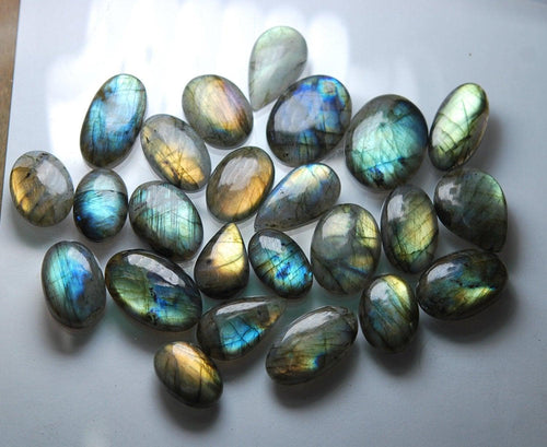 1117 Carats, 25 Pieces, Flash Rainbow Yellow Flash Labradorite Smooth Large Cabuchon 39-27mm - Jalvi & Co.