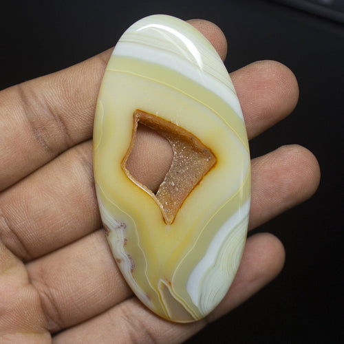 115 carats, 72x26mm, Natural Yellow Lace Agate Smooth Oval Cabochon Loose Gemstone - Jalvi & Co.