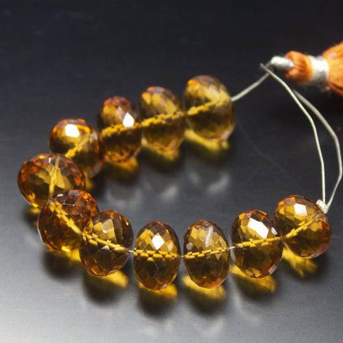 11pc, 11mm, Citrine Quartz Faceted Rondelle Shape Gemstone Beads, Quartz Beads - Jalvi & Co.