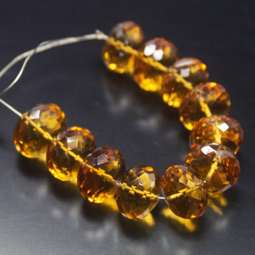 11pc, 11mm, Citrine Quartz Faceted Rondelle Shape Gemstone Beads, Quartz Beads - Jalvi & Co.