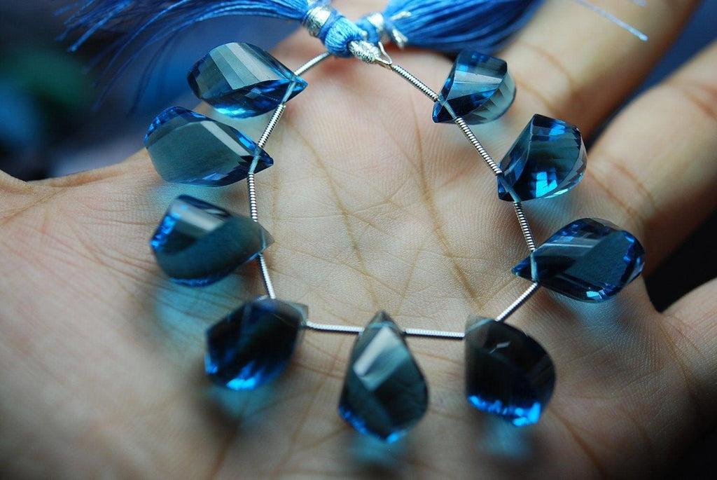 12-13mm 8 Inch Strand, 10 Pcs Faceted Twisted Tear Drops Shape Briolettes London Blue Quartz - Jalvi & Co.