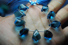 Load image into Gallery viewer, 12-13mm 8 Inch Strand, 10 Pcs Faceted Twisted Tear Drops Shape Briolettes London Blue Quartz - Jalvi &amp; Co.