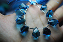 Load image into Gallery viewer, 12-13mm 8 Inch Strand, 10 Pcs Faceted Twisted Tear Drops Shape Briolettes London Blue Quartz - Jalvi &amp; Co.