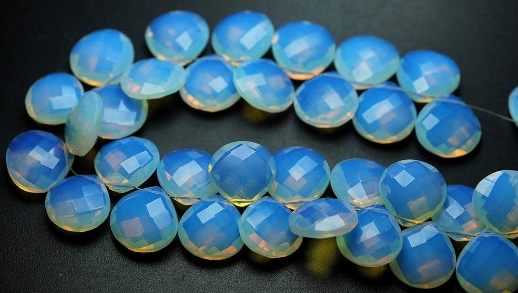 12 Finest Opal Blue Fire Quartz Faceted Briolette Heart, 14mm - Jalvi & Co.