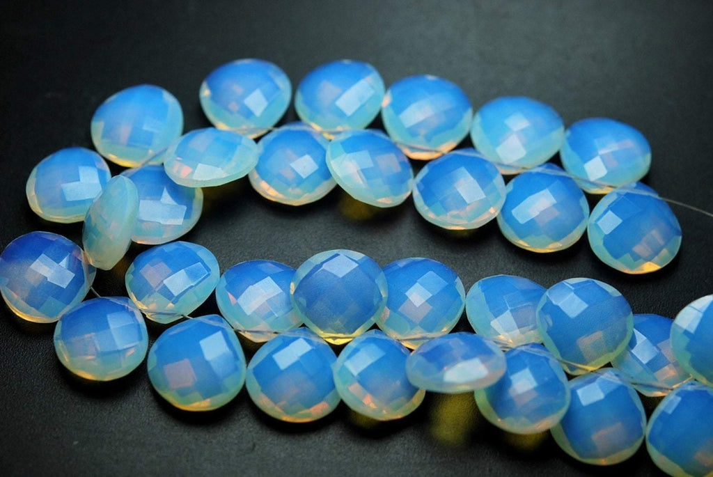 12 Finest Opal Blue Fire Quartz Faceted Briolette Heart, 14mm - Jalvi & Co.