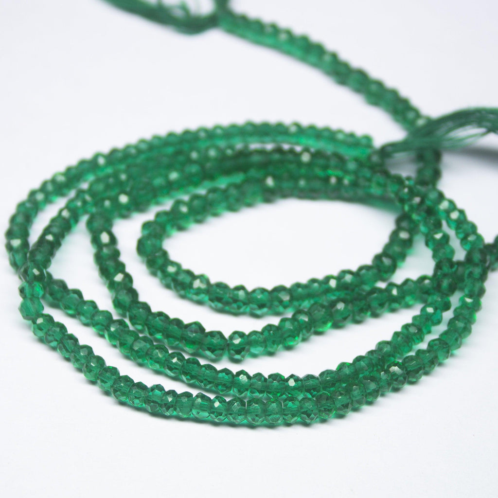 12 inch, 3-4mm, Green Quartz Faceted Rondelle Beads, Quartz Beads - Jalvi & Co.