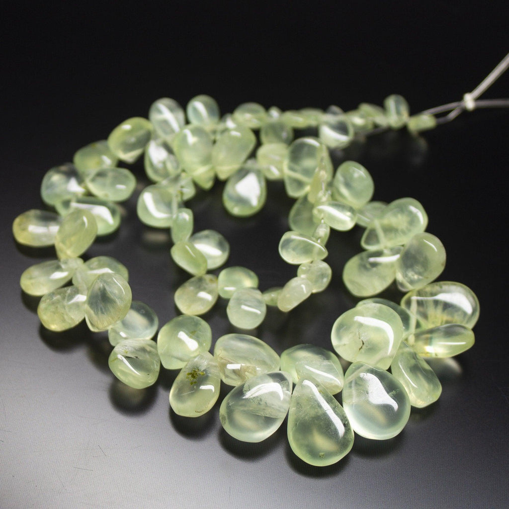 12 inch, 6-13mm, Green Prehnite Smooth Pear Drop Briolette Beads, Prehnite Beads - Jalvi & Co.