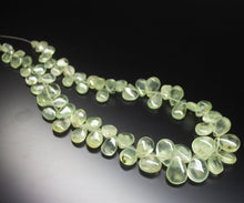 Load image into Gallery viewer, 12 inch, 6-13mm, Green Prehnite Smooth Pear Drop Briolette Beads, Prehnite Beads - Jalvi &amp; Co.