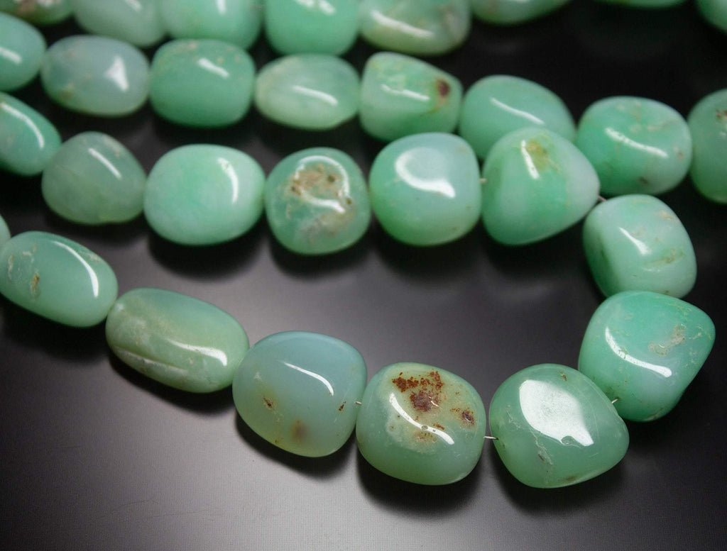 12 inches, 15-21mm, Natural Apple Green Chrysoprase Smooth Polished Tumble Beads, Natural Green Beads, Plain Beads - Jalvi & Co.