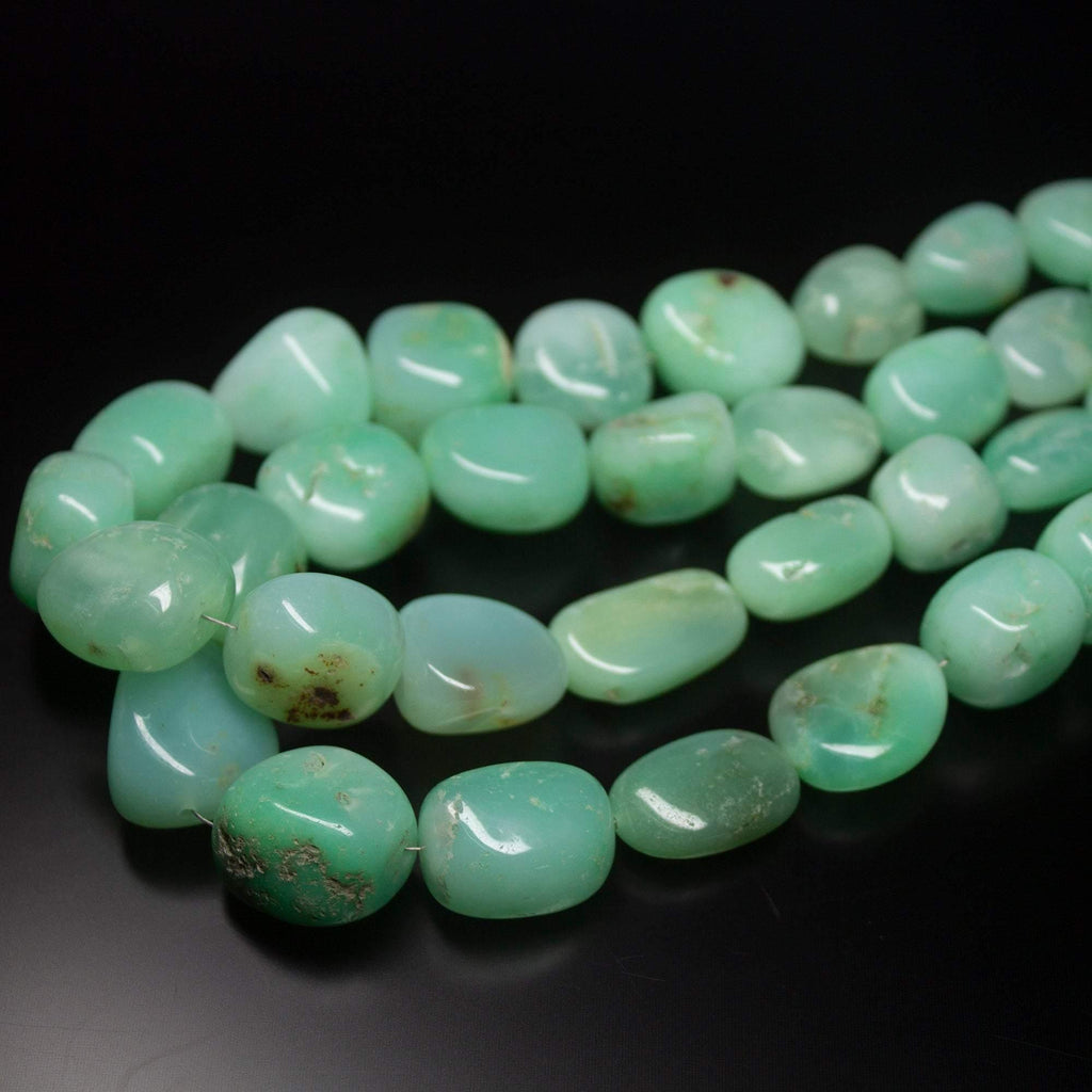 12 inches, 15-21mm, Natural Apple Green Chrysoprase Smooth Polished Tumble Beads, Natural Green Beads, Plain Beads - Jalvi & Co.
