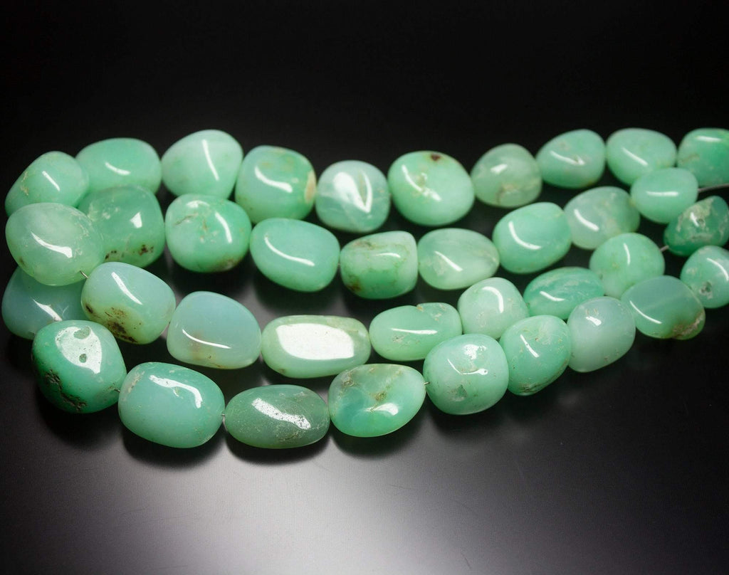 12 inches, 15-21mm, Natural Apple Green Chrysoprase Smooth Polished Tumble Beads, Natural Green Beads, Plain Beads - Jalvi & Co.