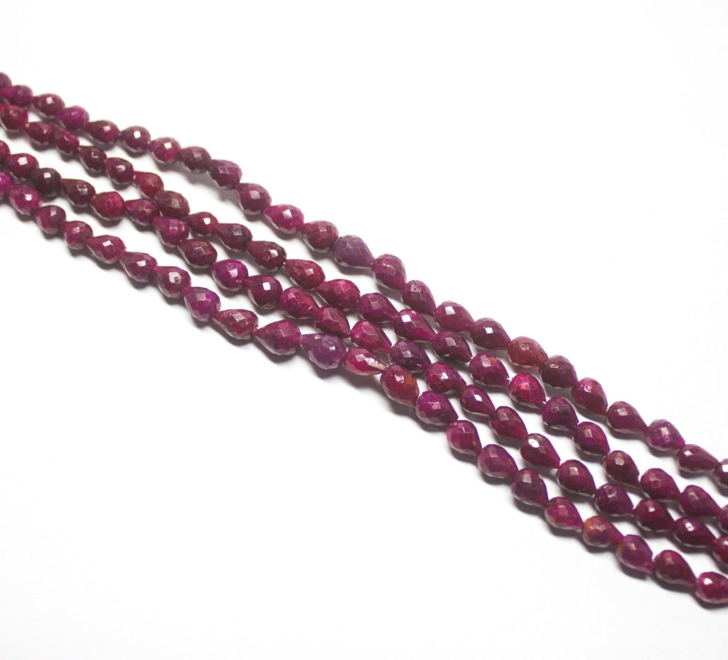 12 inches, 6-9mm, Natural Red Ruby Faceted Teardrop Briolette Loose Gemstone Beads Strand - Jalvi & Co.