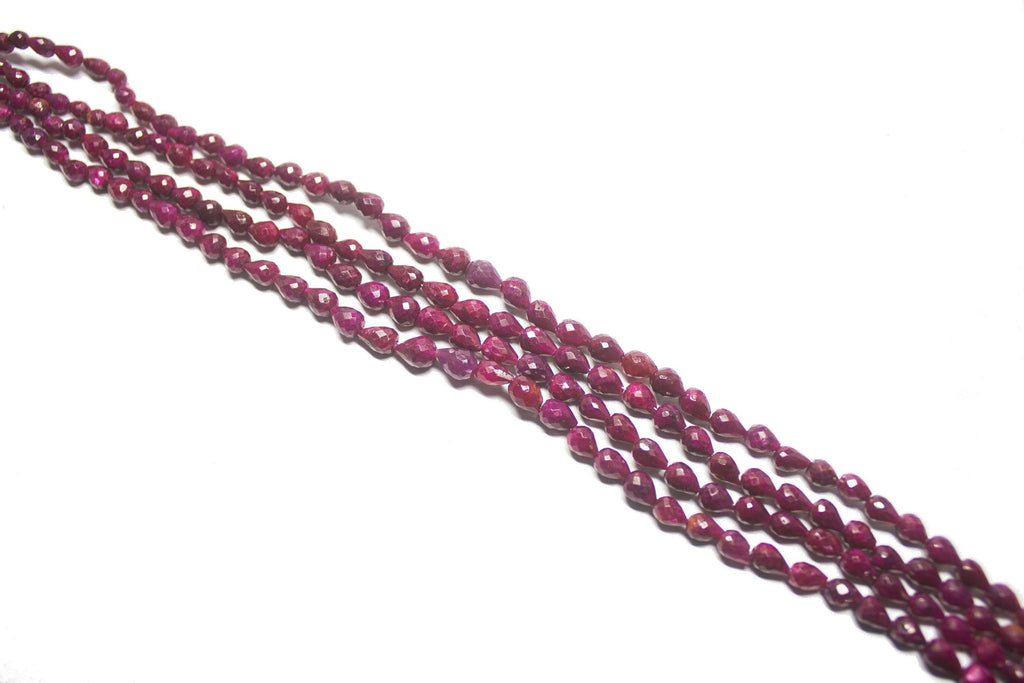 12 inches, 6-9mm, Natural Red Ruby Faceted Teardrop Briolette Loose Gemstone Beads Strand - Jalvi & Co.