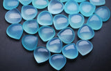 12 Matched Pair Aqua Chalcedony Smooth Heart Shape Briolettes 14mm