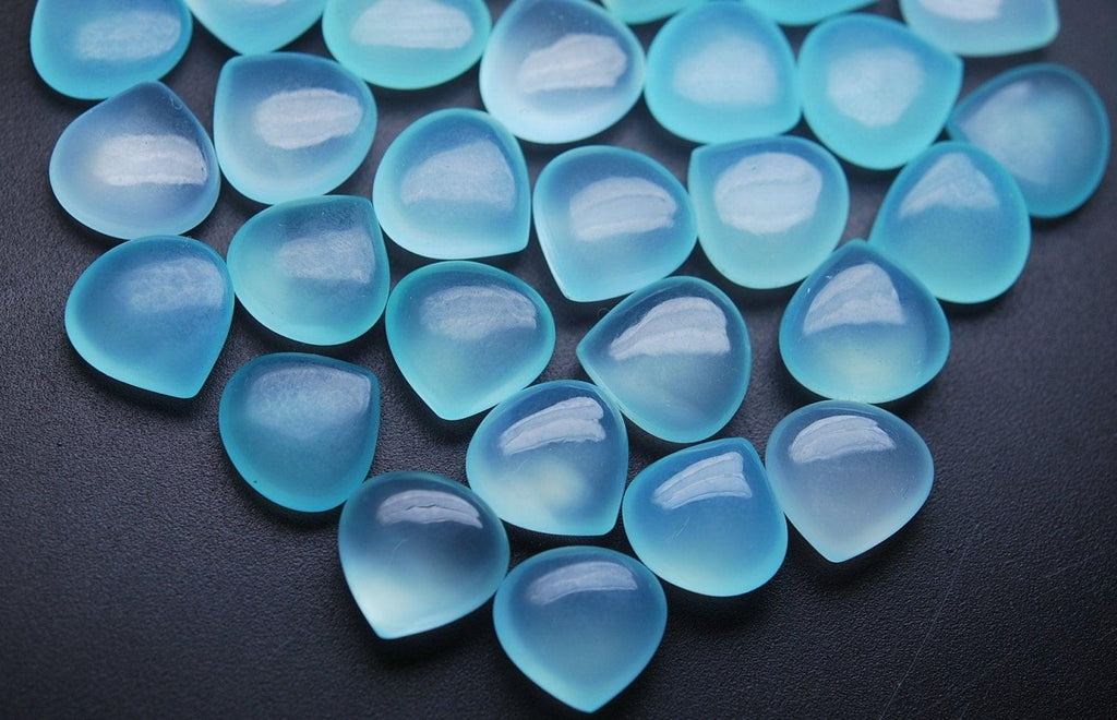 12 Matched Pair Aqua Chalcedony Smooth Heart Shape Briolettes 14mm - Jalvi & Co.