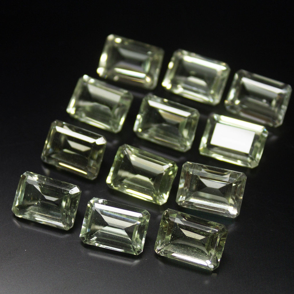 12 pcs, 14x10mm, Natural Green Amethyst Emerald Cut Gemstone Top Side Drilled Loose Beads - Jalvi & Co.